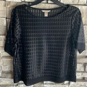 Textured black crew neck blouse